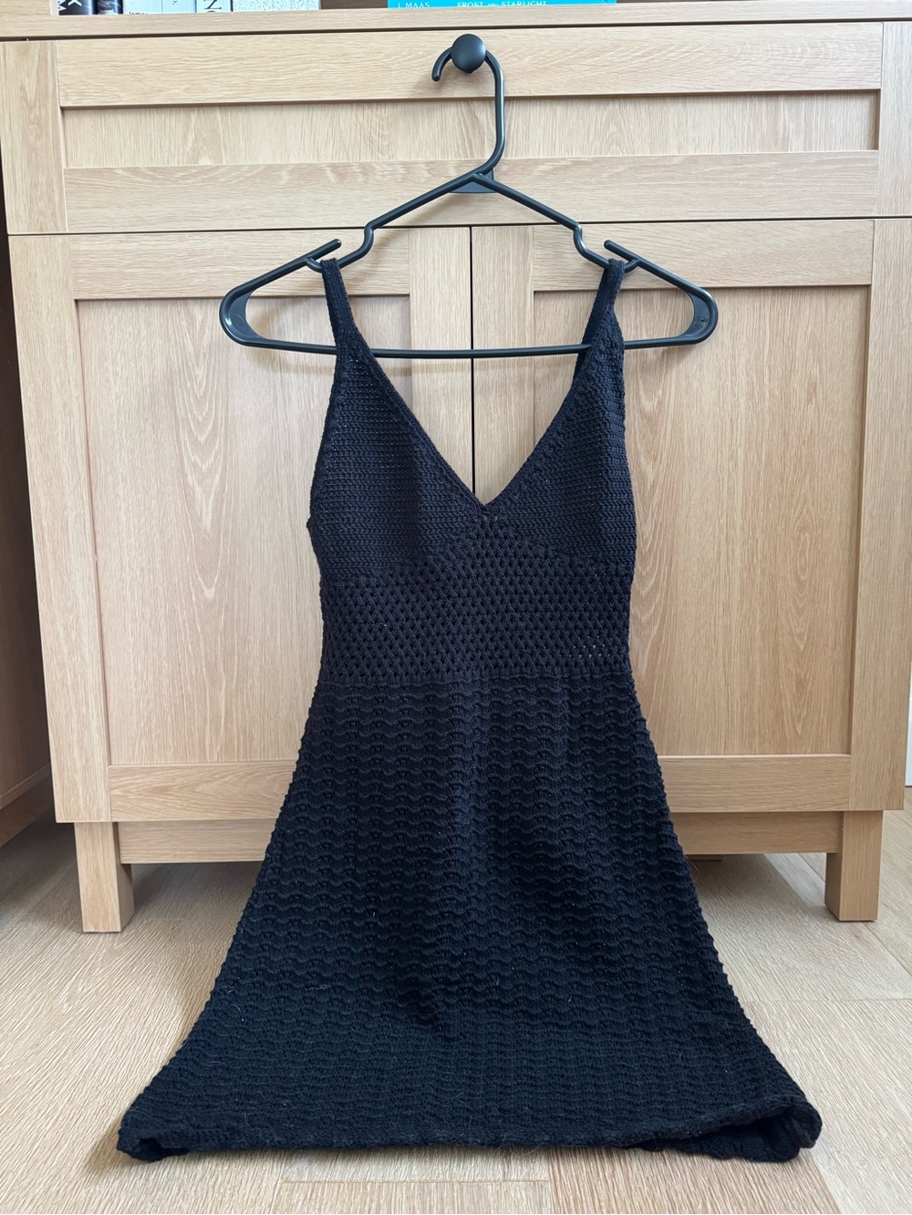 Wilfred Black Crochet V-Neck Spaghetti-Strap Mini Dress